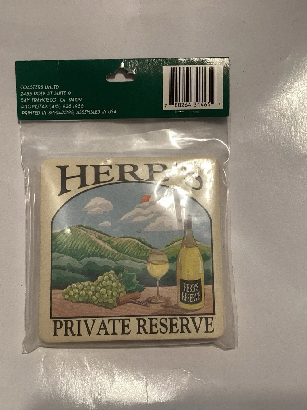 Beverage Coasters - Cream with Green Vineyard Design (Set of 8)